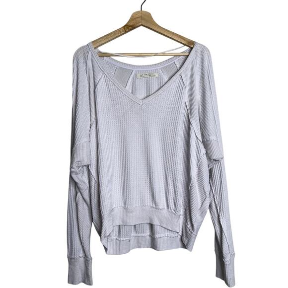 We The Free Santa Clara Thermal V-Neck Top Light Gray White Oversized Small - Picture 1 of 6